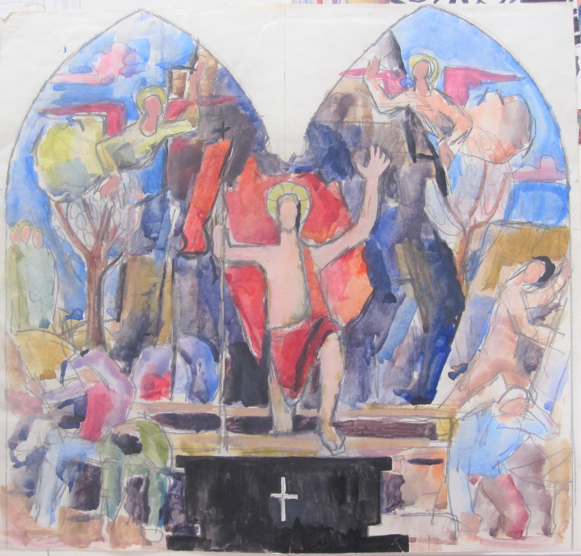 Elmar Kopp, Auferstehung Christi. Entwurf zu einer Wandmalerei. Foto Helmuth Oehler, Innsbruck